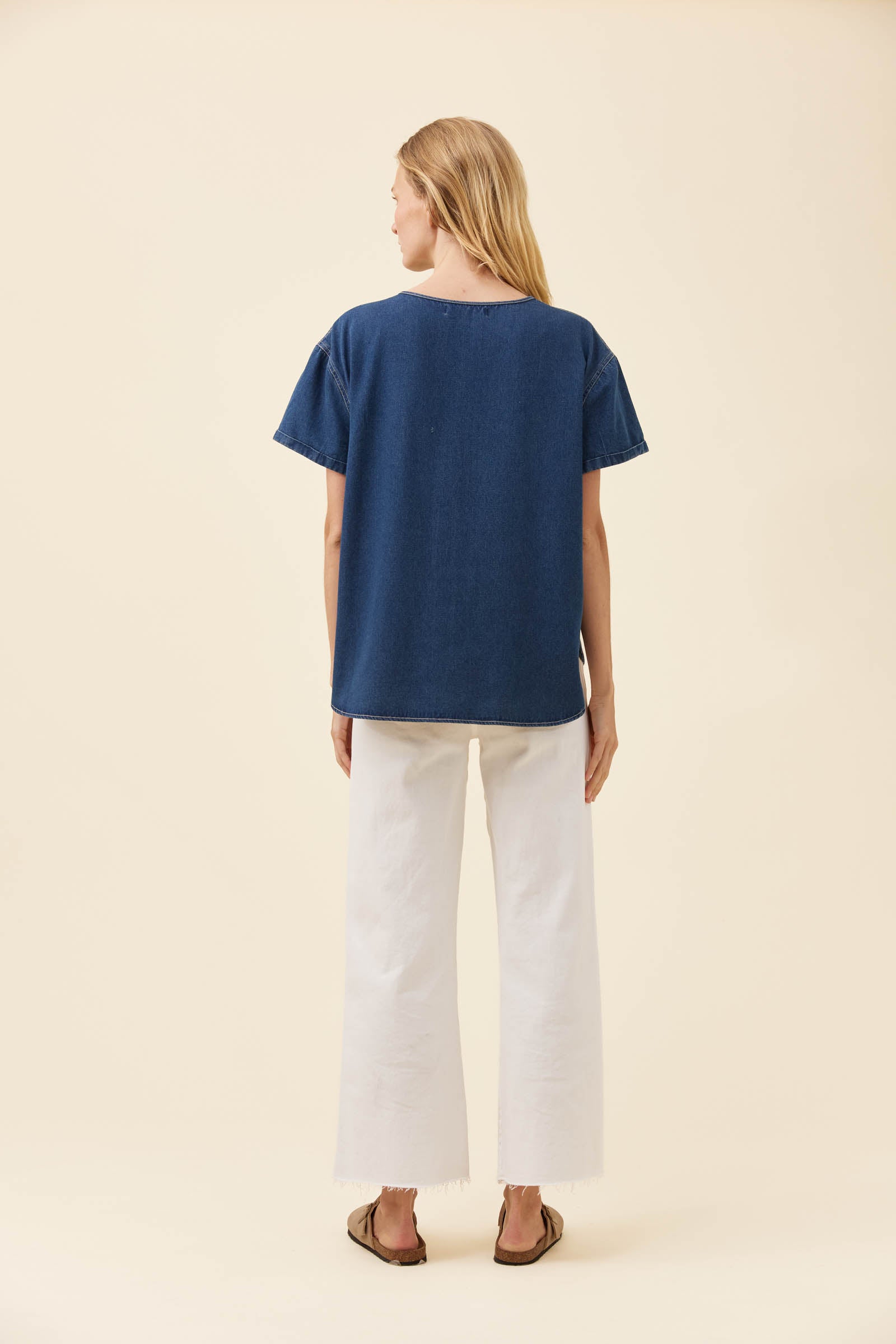 Preston Button Top - Deep Blue