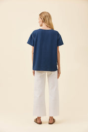 Preston Button Top - Deep Blue