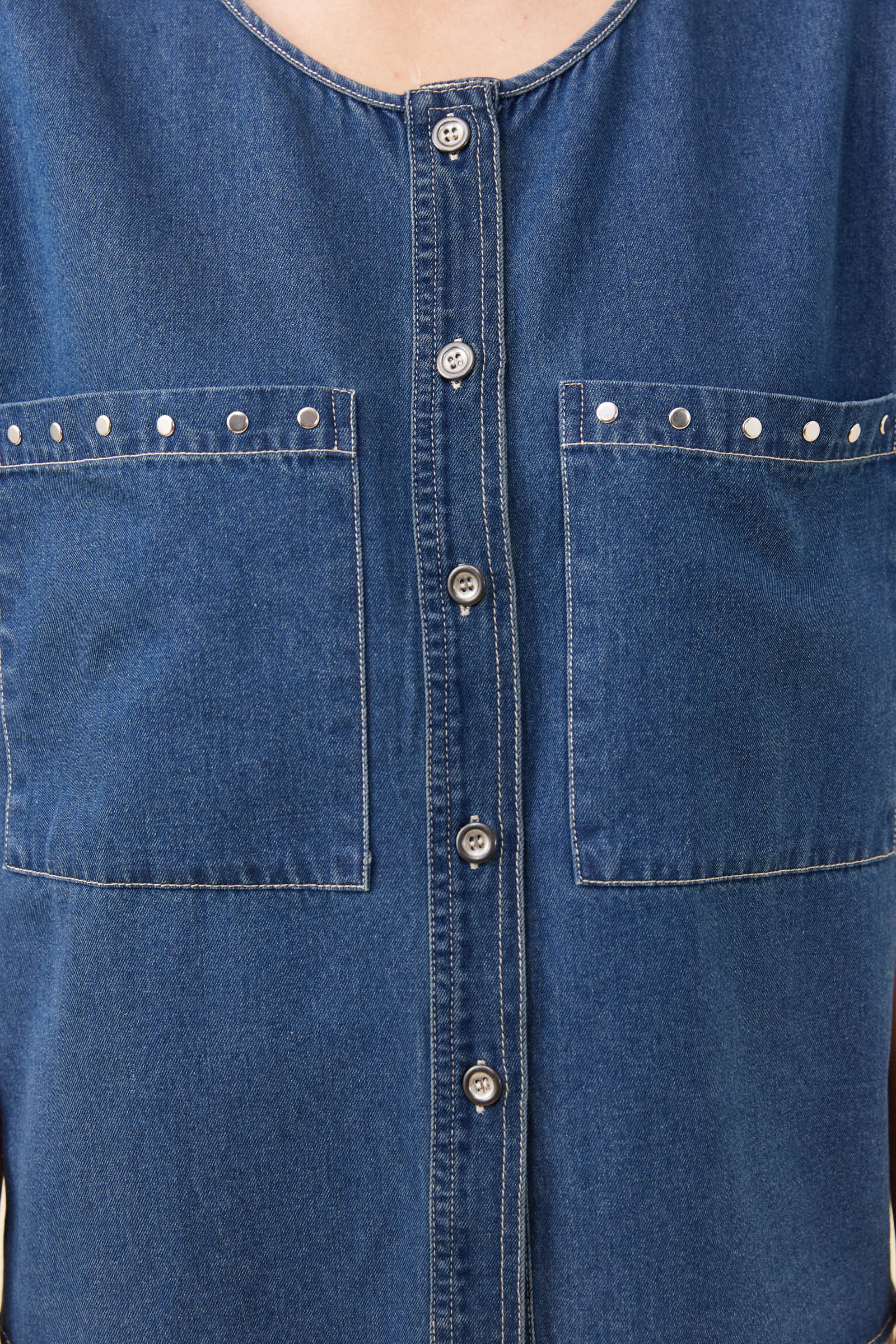 Preston Button Top - Deep Blue