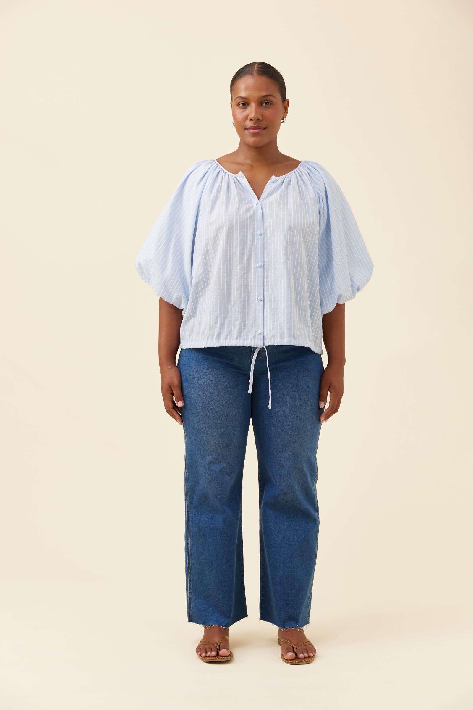 Lyndell Drawstring Top - Light Blue