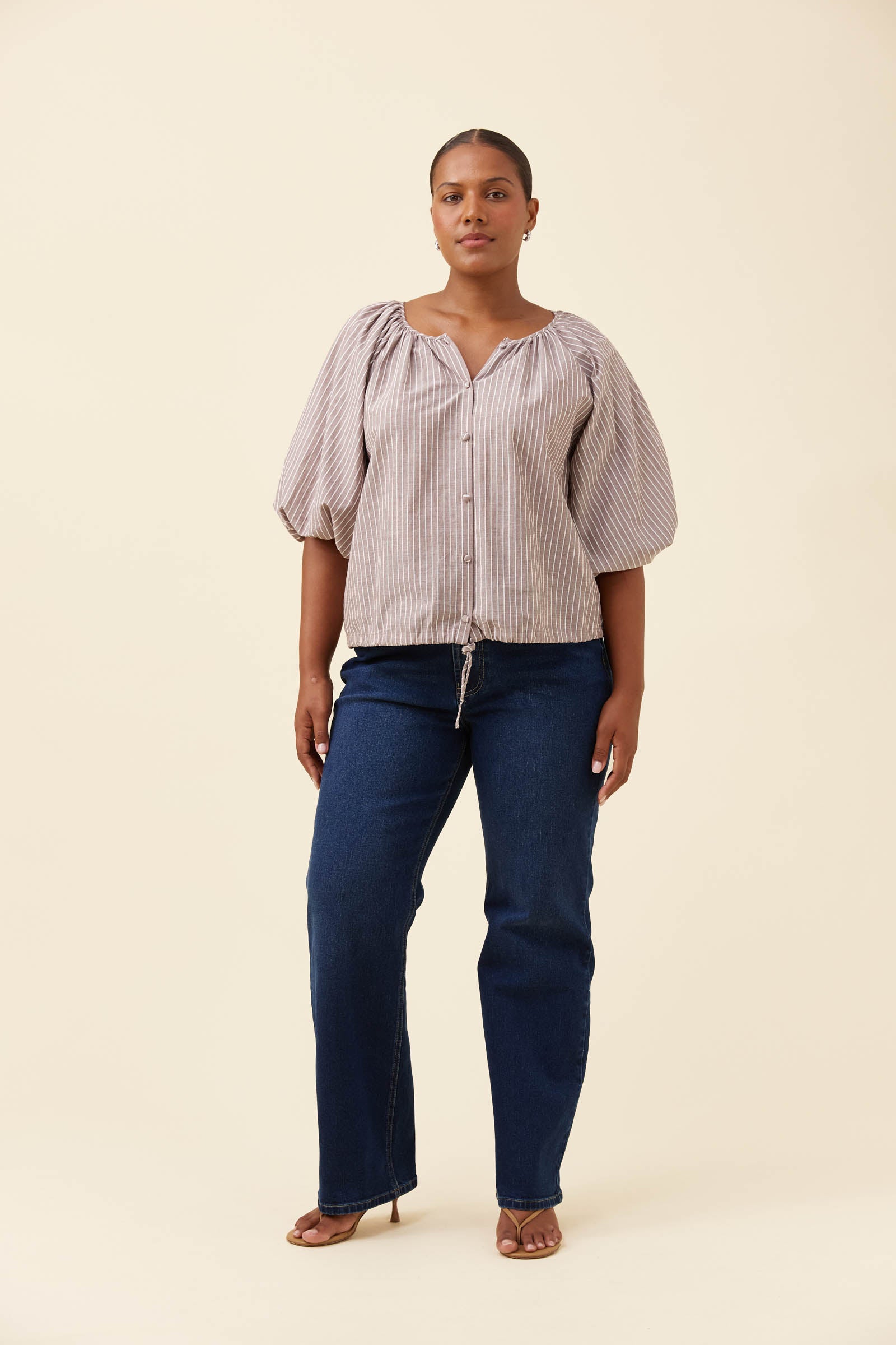 Lyndell Drawstring Top - Taupe