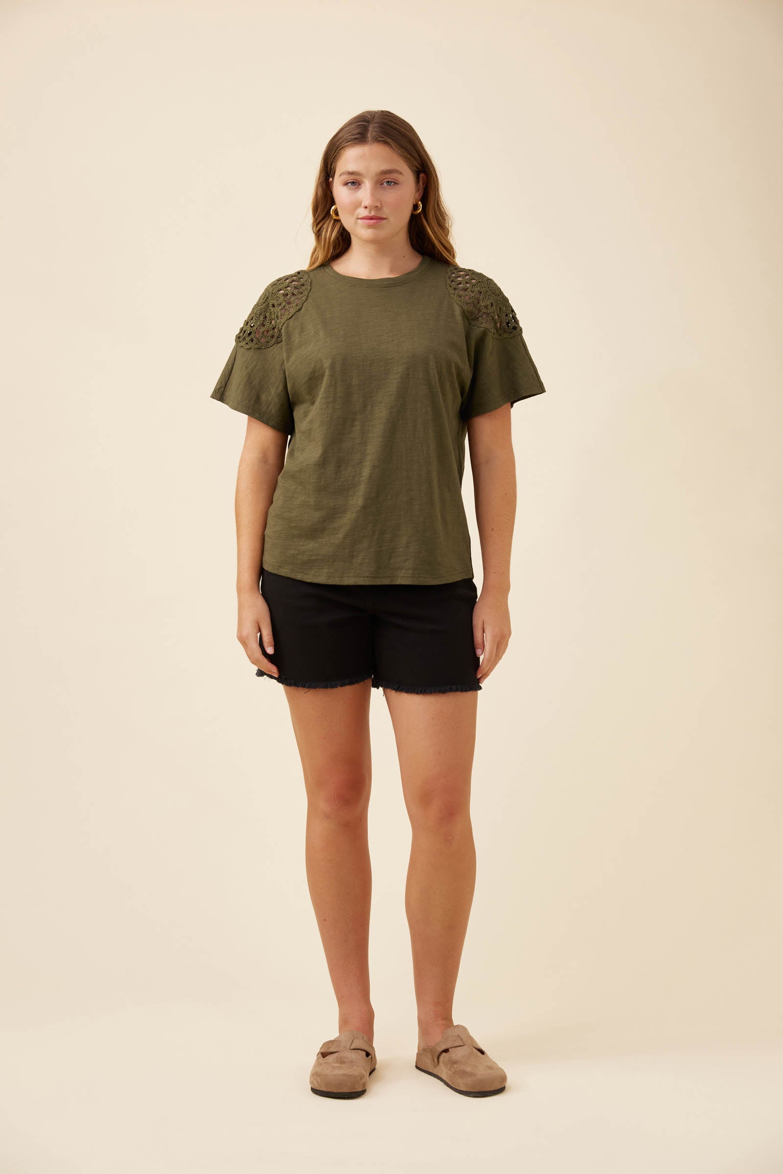 Eva Crochet Tshirt - Olive