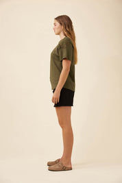 Eva Crochet Tshirt - Olive