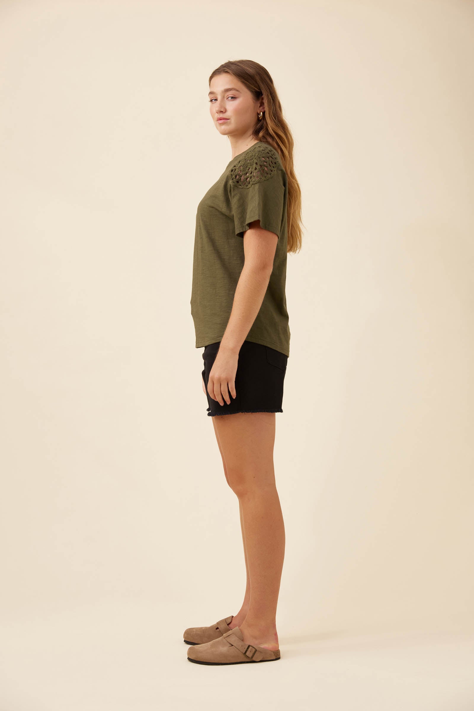Eva Crochet Tshirt - Olive