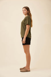 Eva Crochet Tshirt - Olive