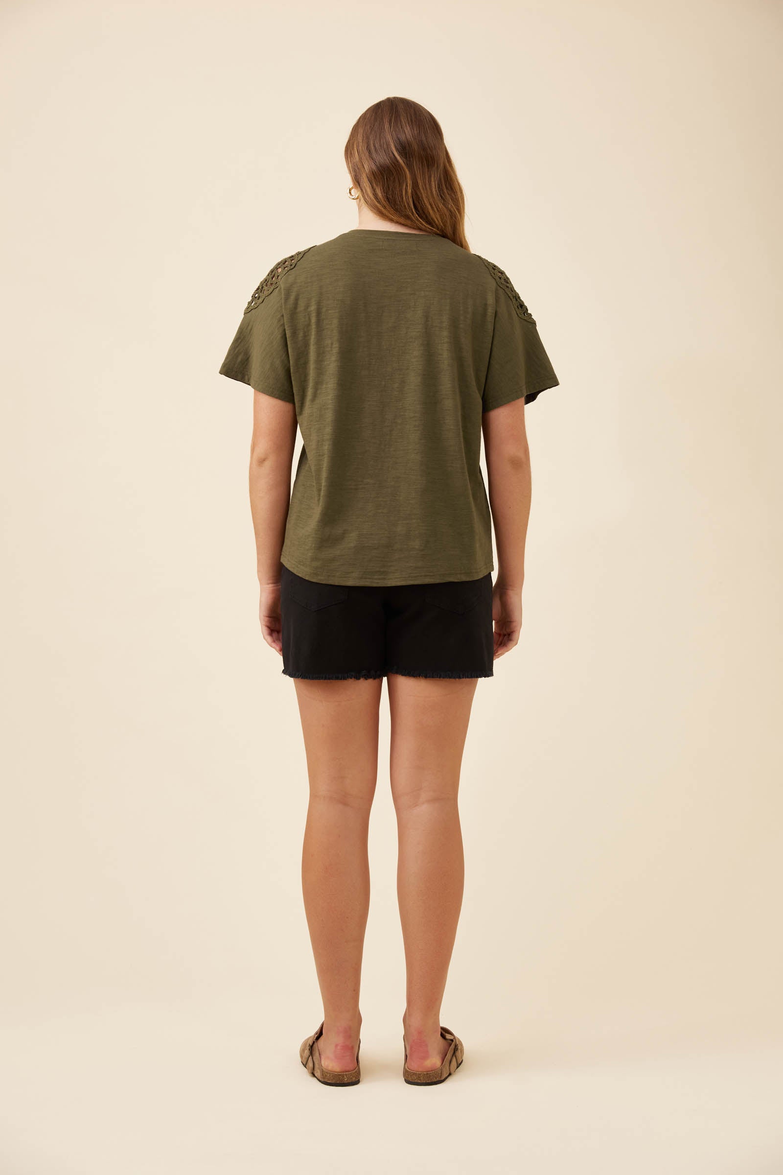 Eva Crochet Tshirt - Olive