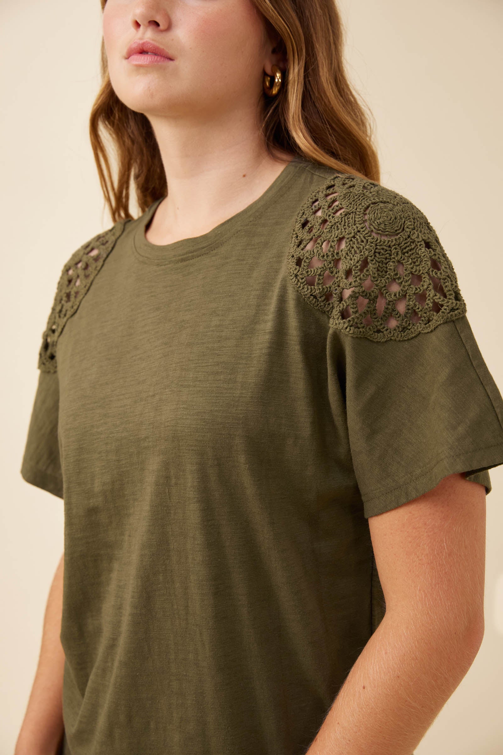 Eva Crochet Tshirt - Olive