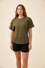 Eva Crochet Tshirt - Olive