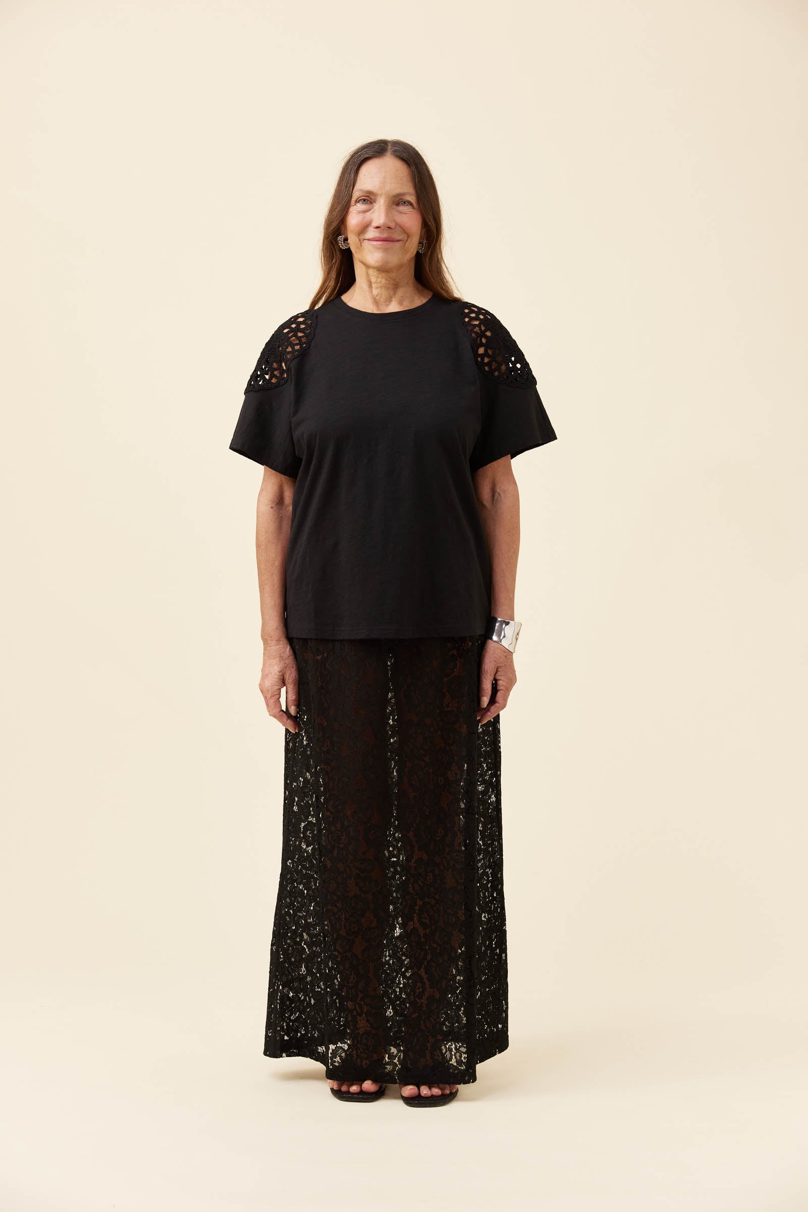 Eva Crochet Tshirt - Black