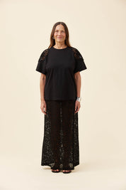 Eva Crochet Tshirt - Black