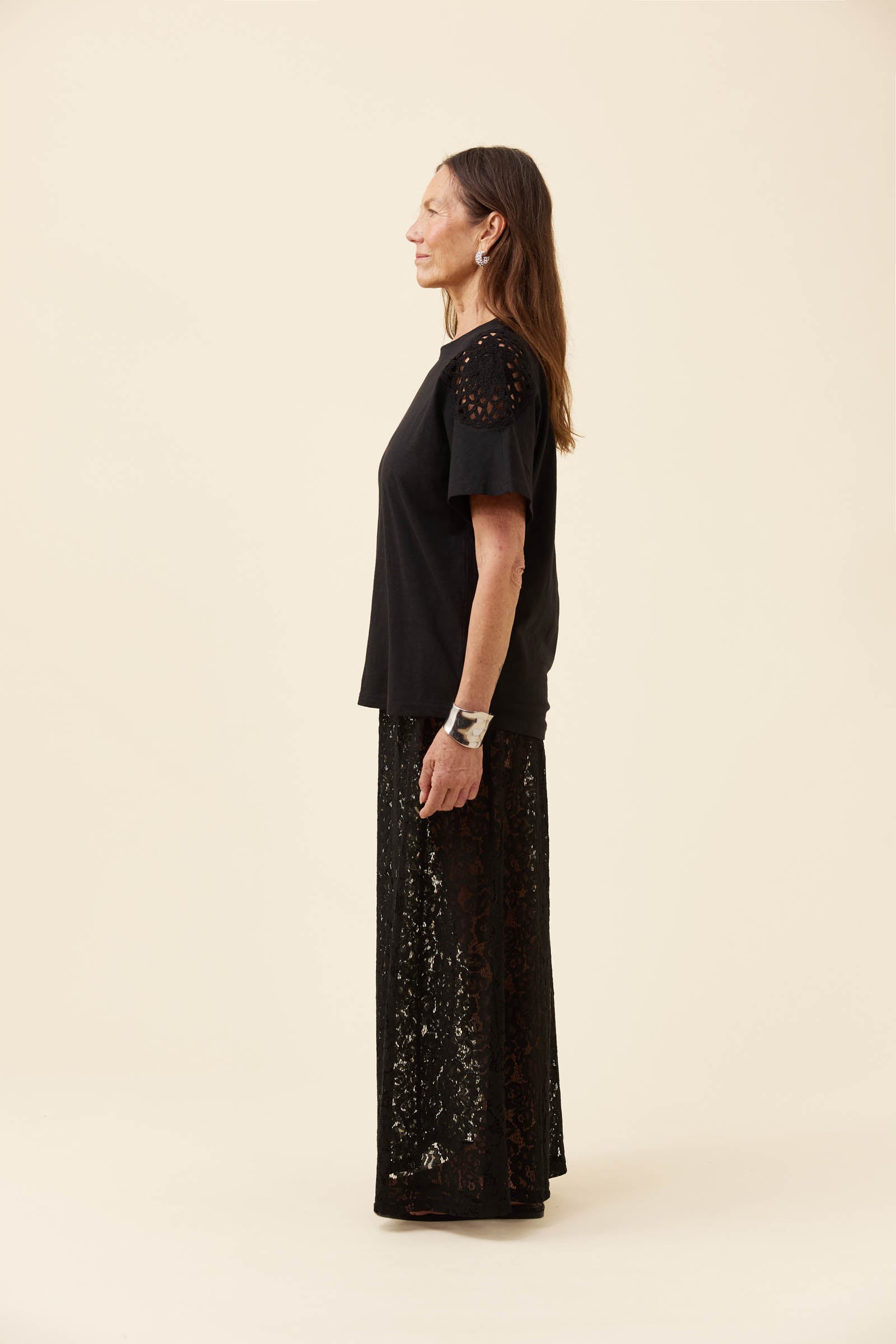 Eva Crochet Tshirt - Black