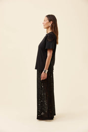 Eva Crochet Tshirt - Black