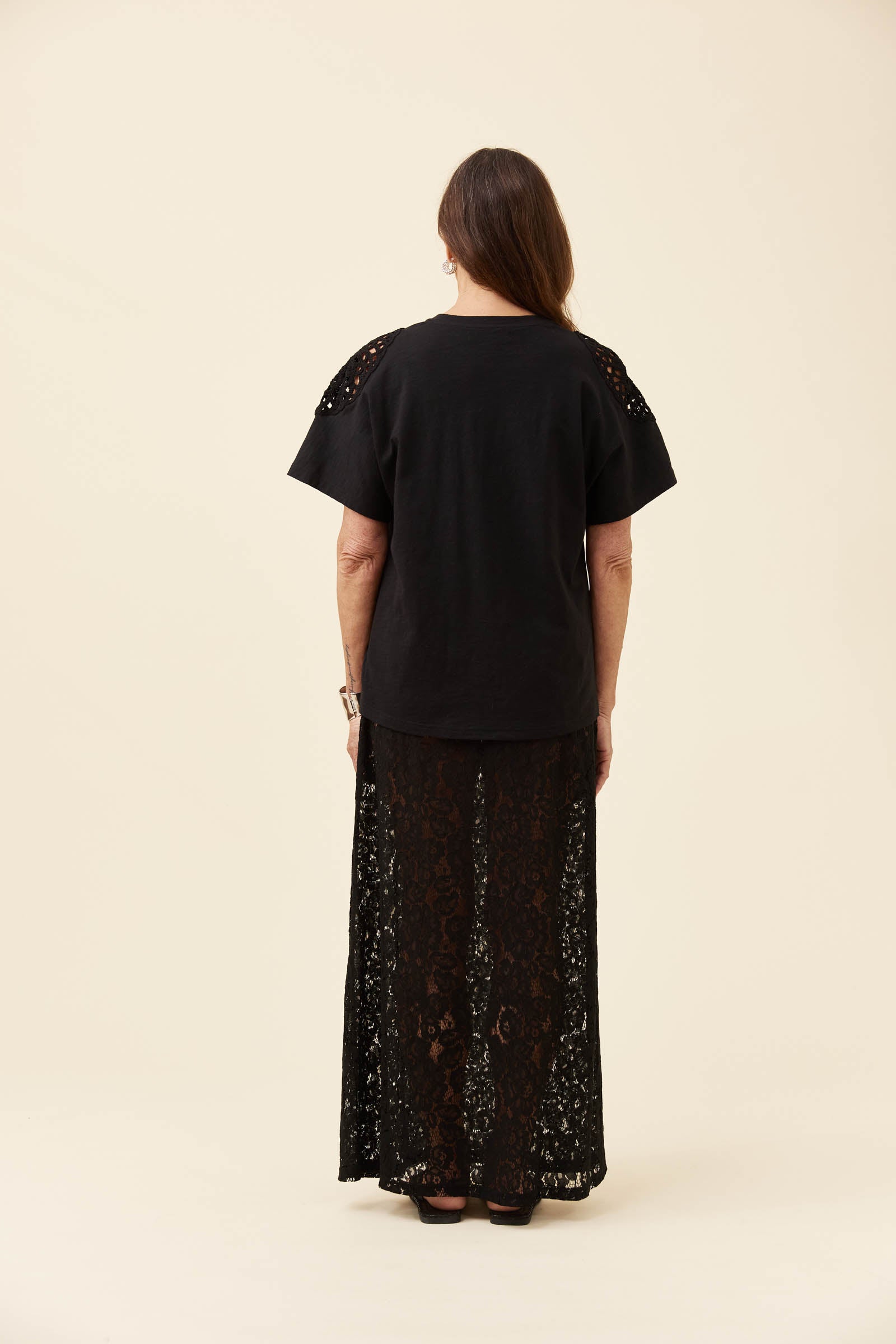 Eva Crochet Tshirt - Black