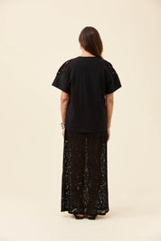 Eva Crochet Tshirt - Black