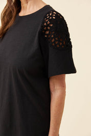 Eva Crochet Tshirt - Black