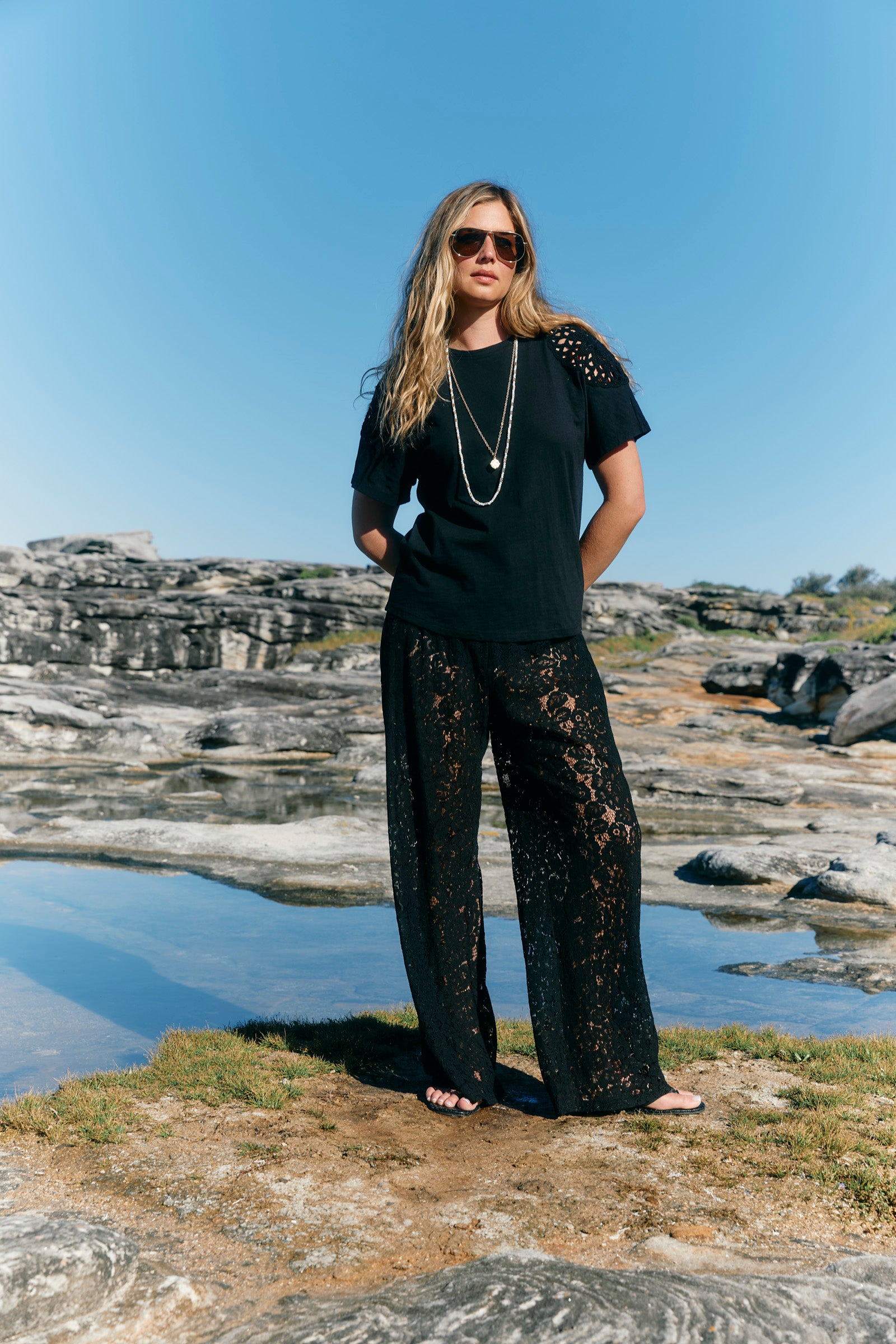 Eva Crochet Tshirt - Black
