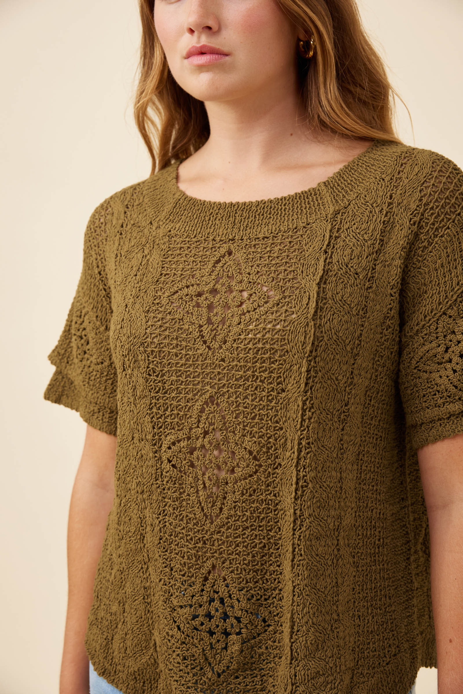 Maggie Crochet Top - Olive