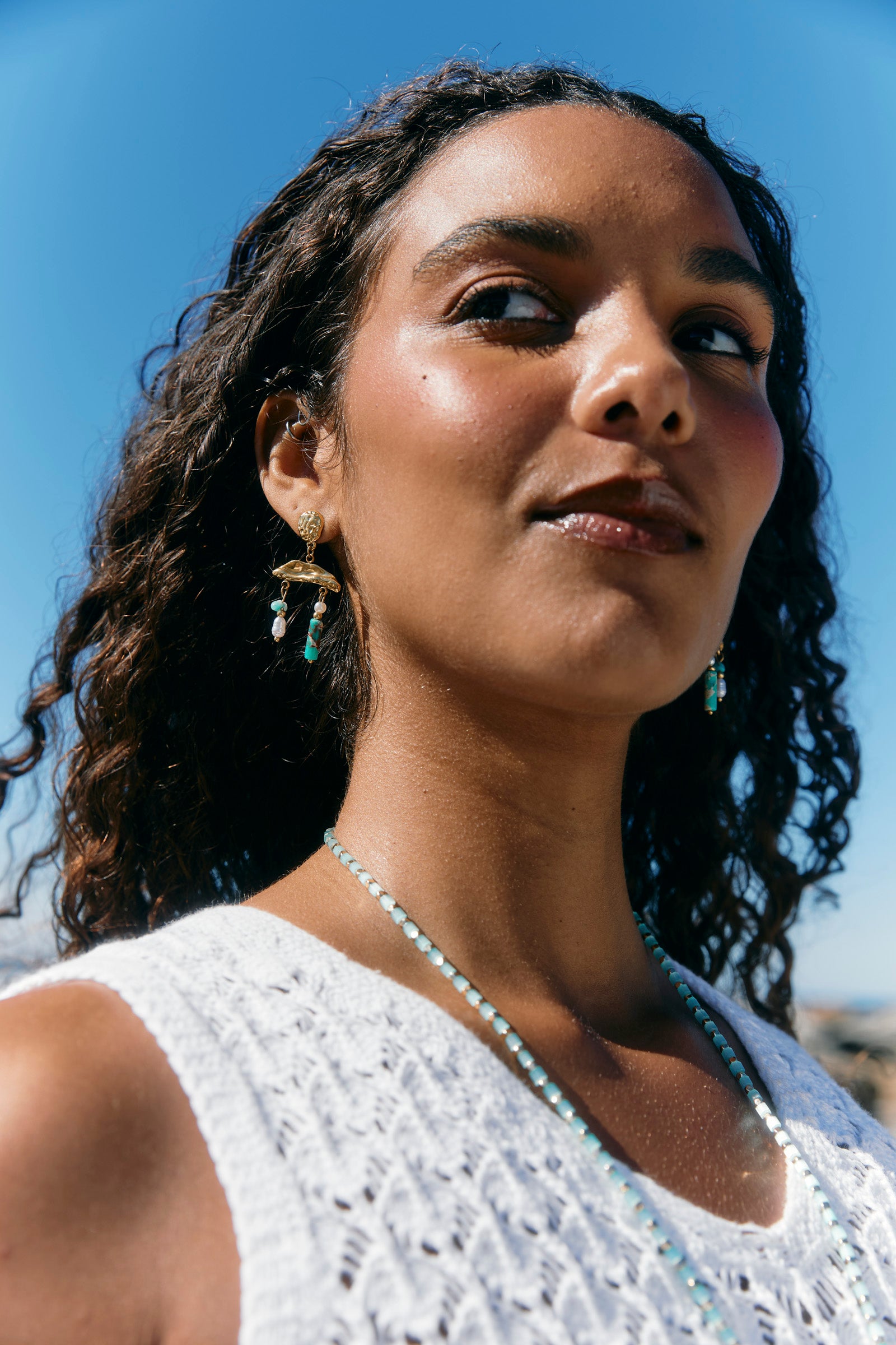 Anita Earring - Teal /Pearl