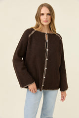 Athena Button Cardigan - Chocolate