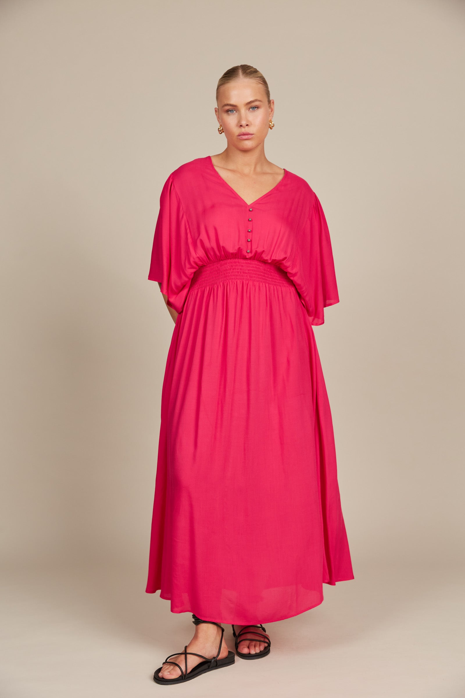 Esme Button Dress - Raspberry