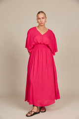 Esme Button Dress - Raspberry