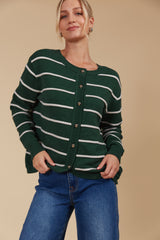Juno Stripe Jumper/Cardigan - Pine