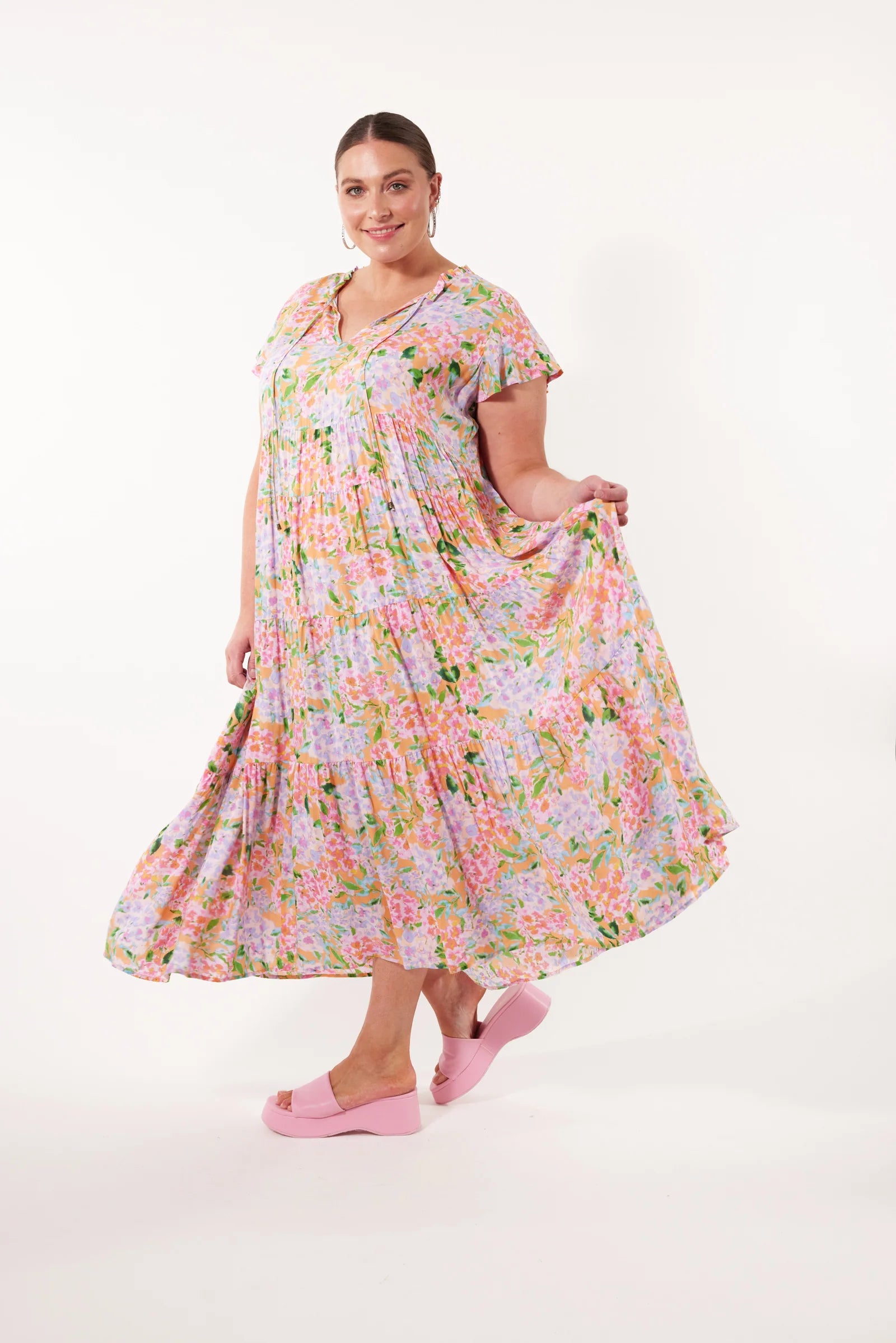 Botanical Tiered Dress - Sunset Hydrangea