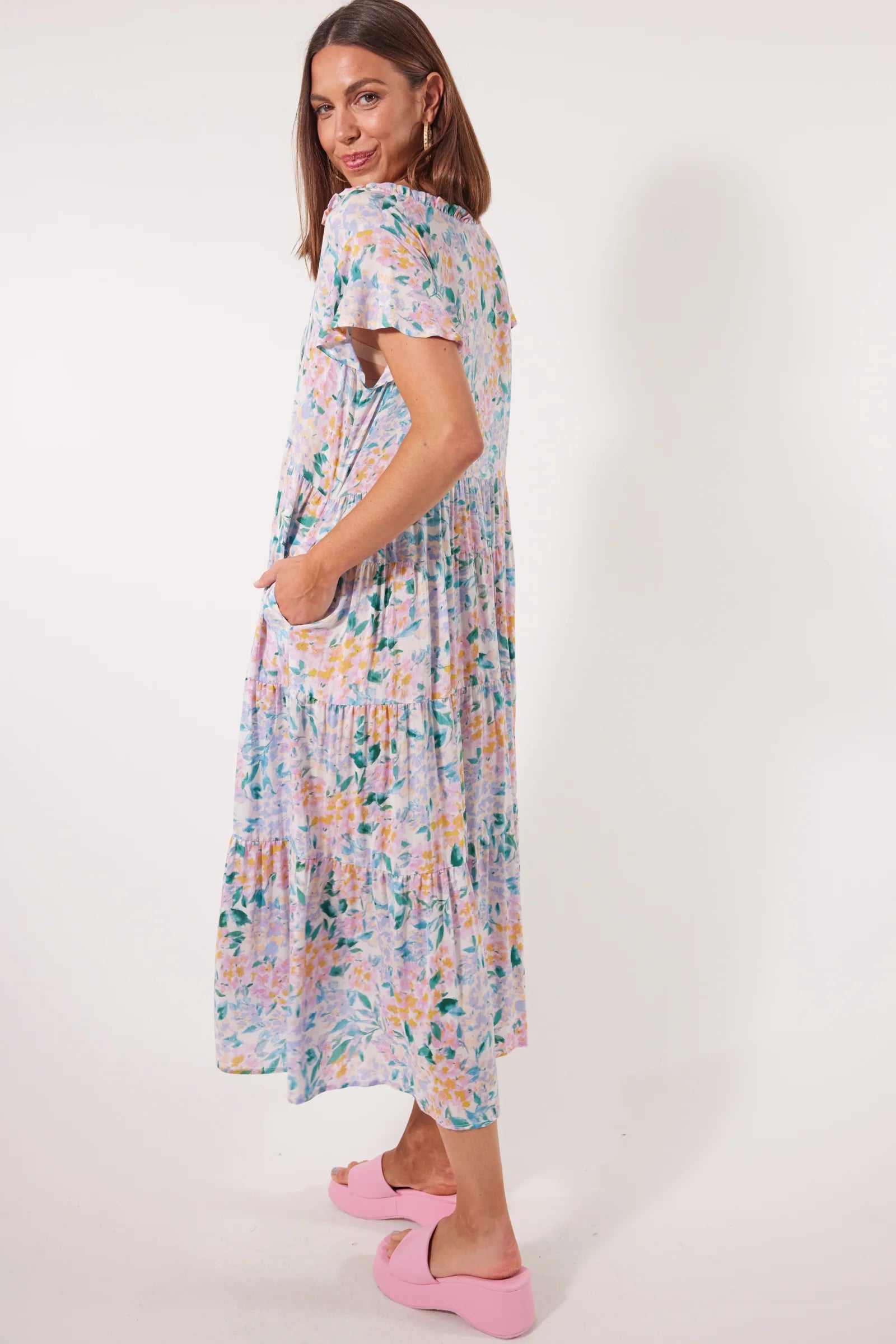 Botanical Tiered Dress - Salt Hydrangea
