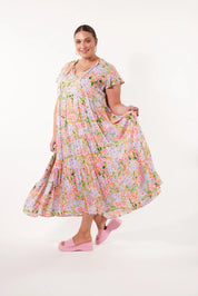 Botanical Tiered Dress - Sunset Hydrangea