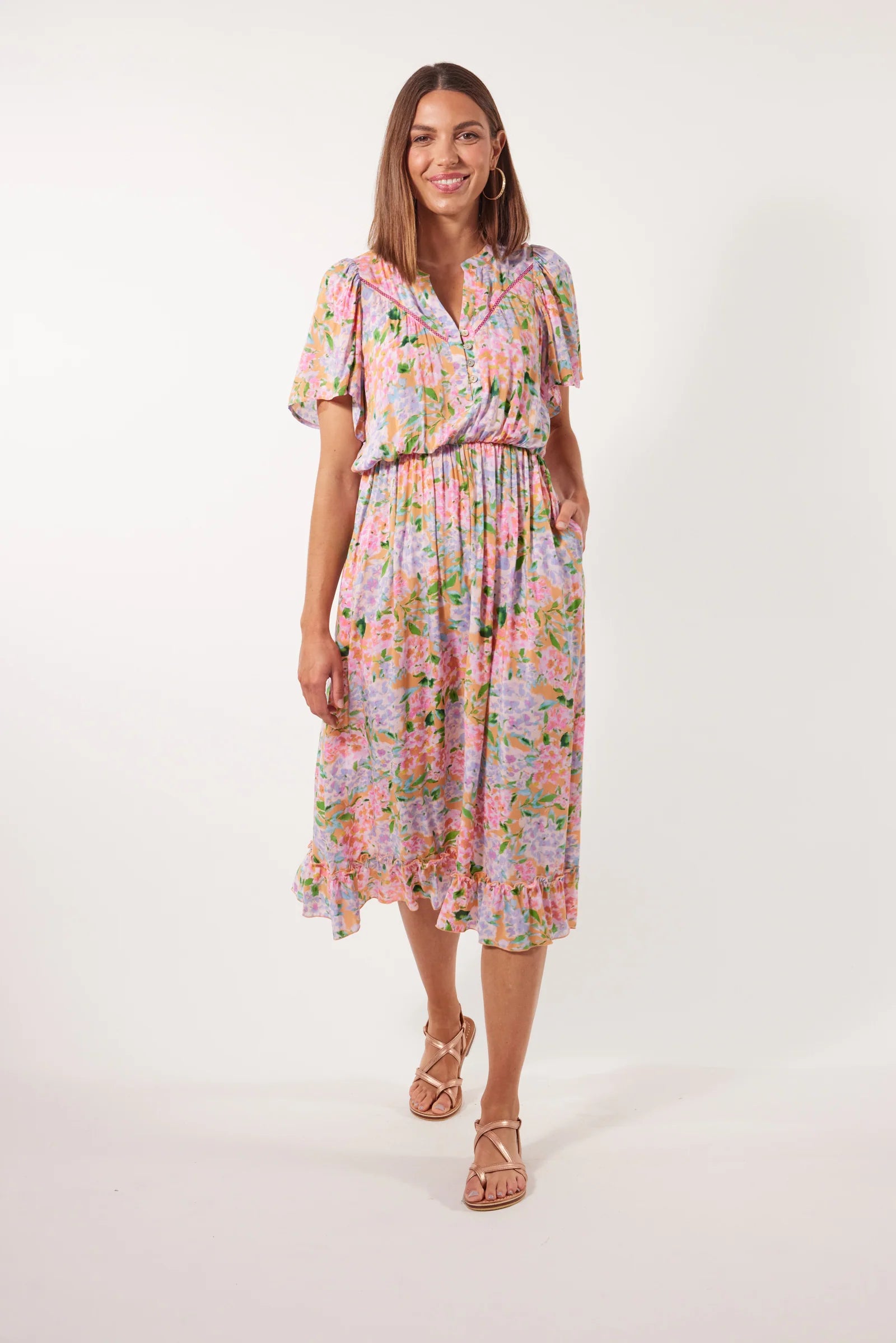Botanical Midi Dress - Sunset Hydrangea