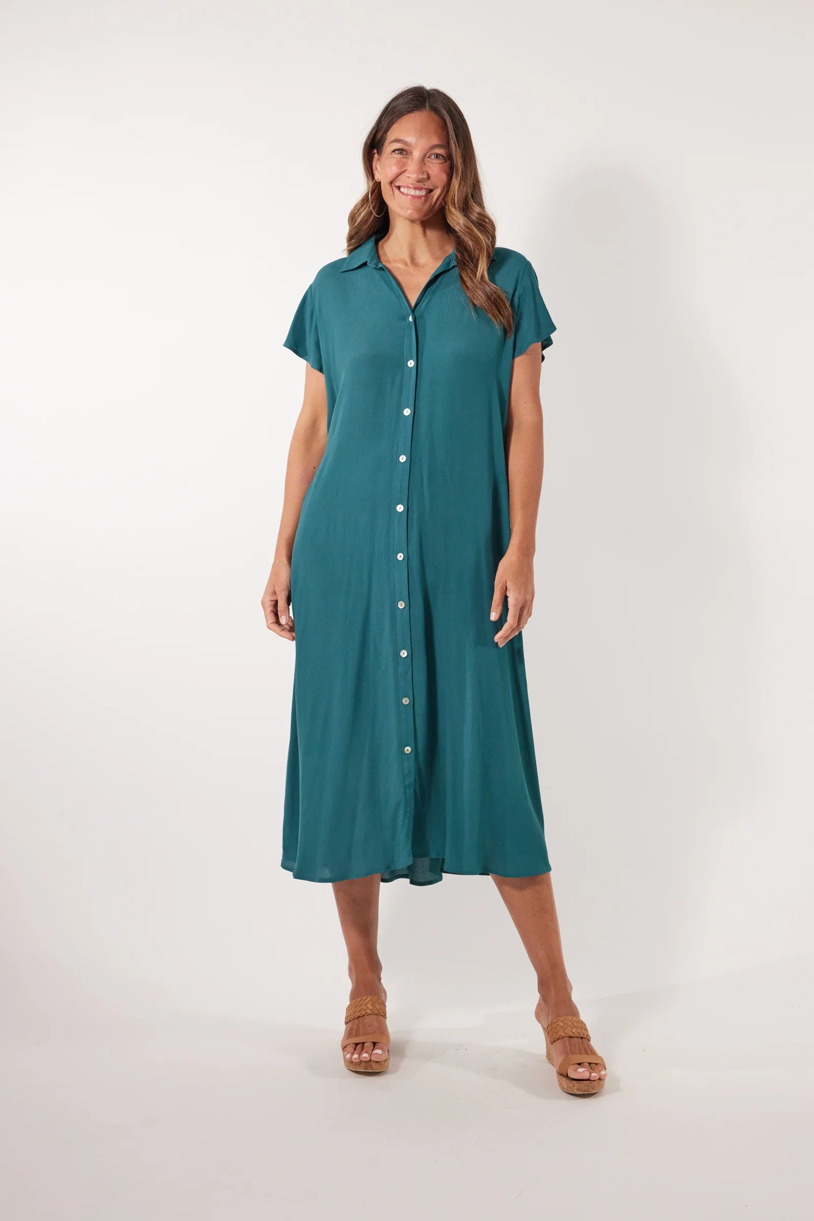 Botanical Shirt Dress - Teal