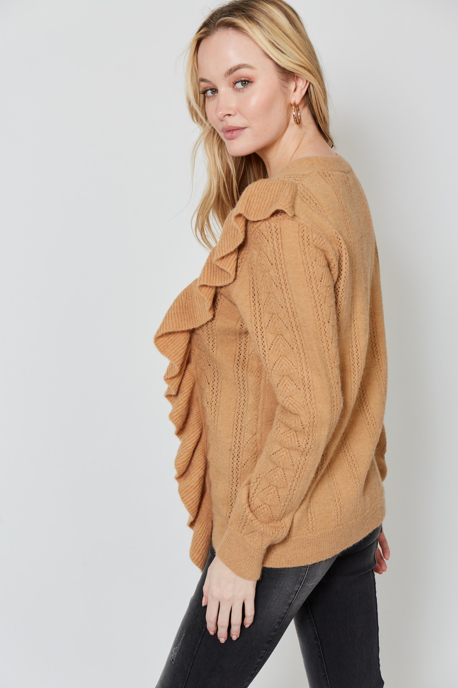 Romy Ruffle Cardigan - Caramel