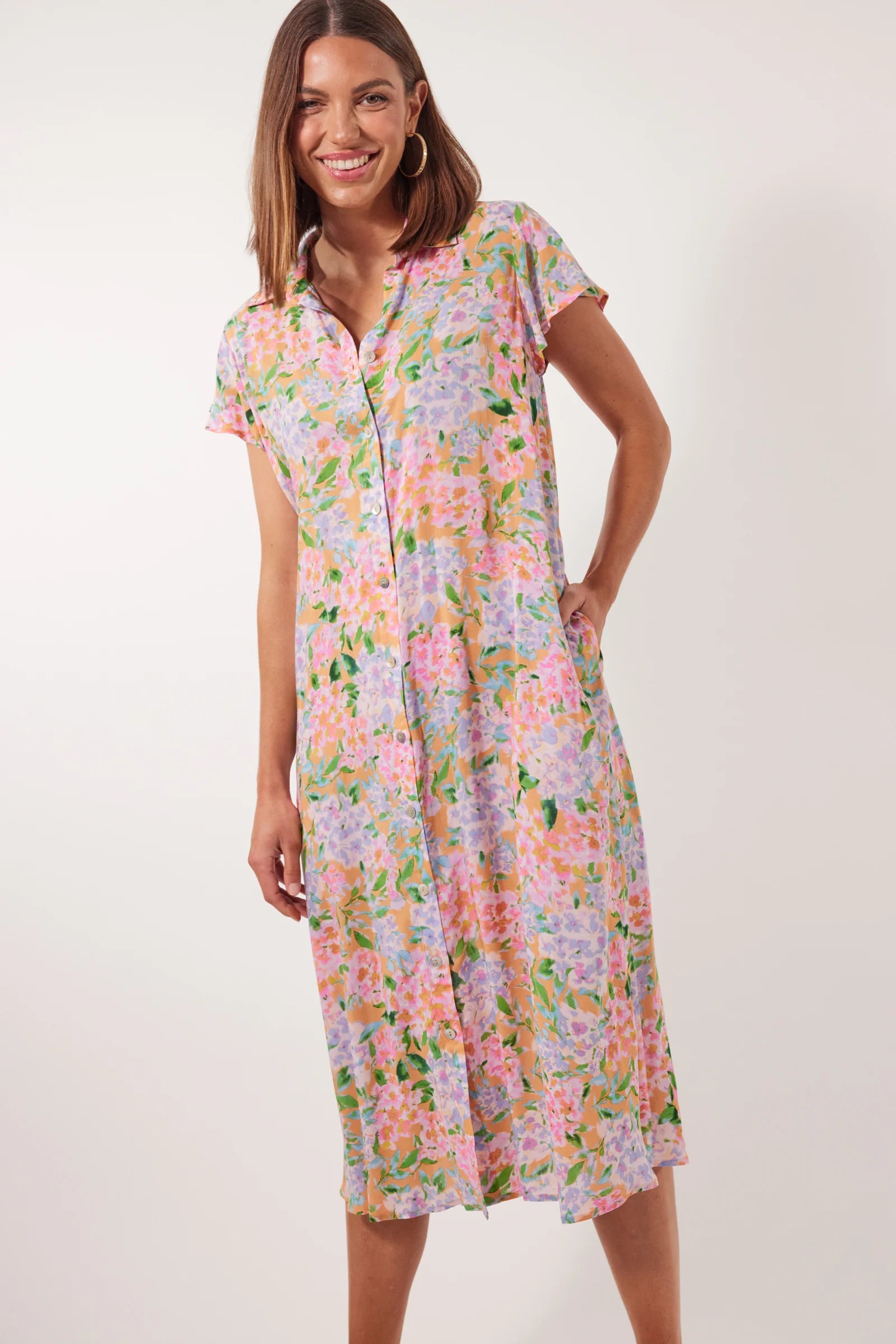 Botanical Shirt Dress - Sunset Hydrangea