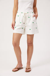 Mauritius Embroidered Denim Short - White