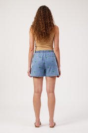 Mauritius Embroidered Denim Short - Blue