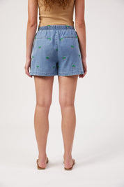 Mauritius Embroidered Denim Short - Blue