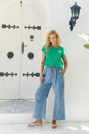 Mauritius Embroidered Denim Pant - Blue