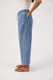 Mauritius Embroidered Denim Pant - Blue