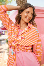 Mykonos Embroidered Stripe Shirt - Pink