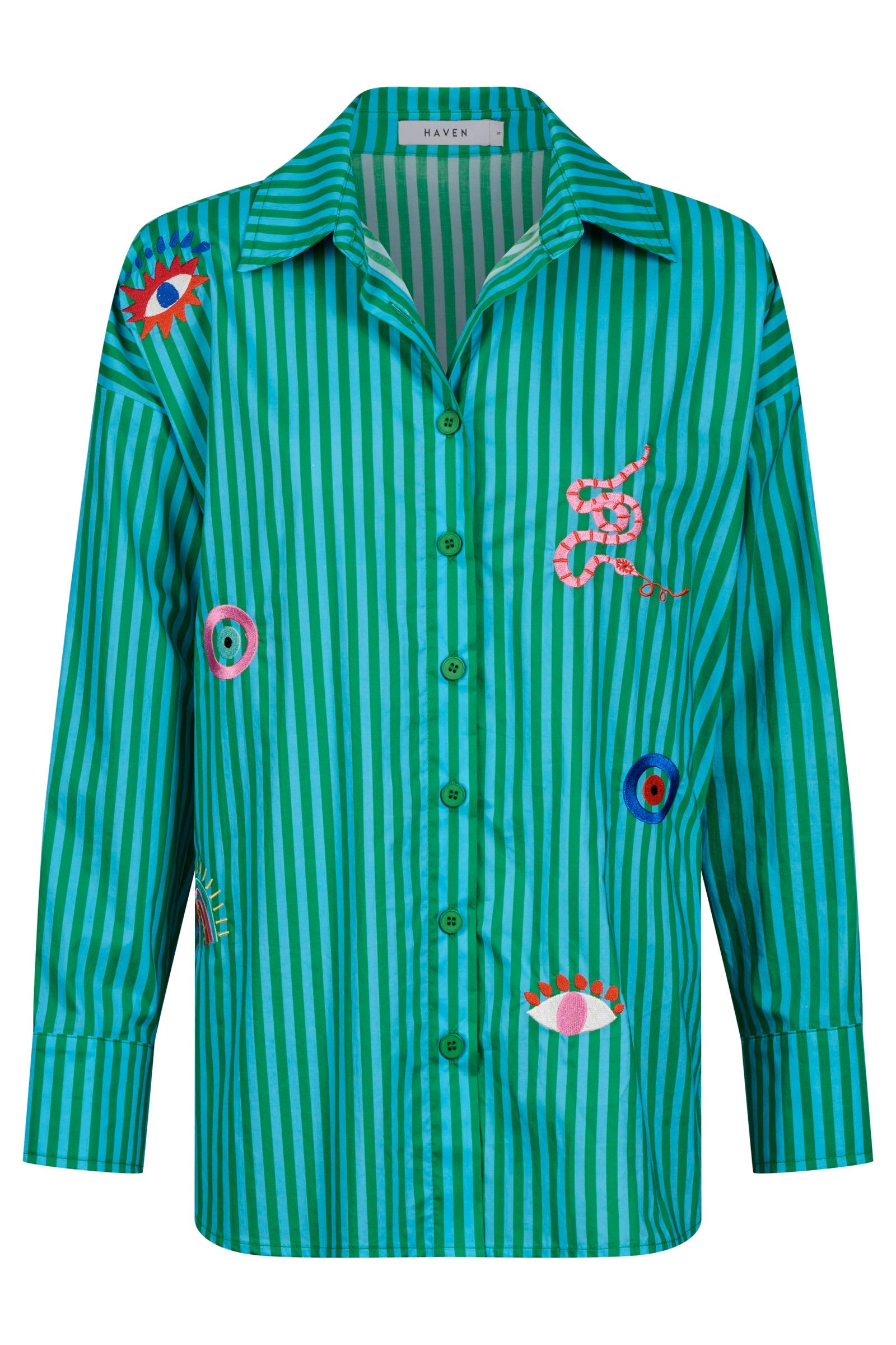 Mykonos Embroidered Stripe Shirt - Green