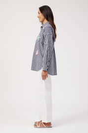Mykonos Embroidered Stripe Shirt - Navy