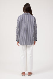 Mykonos Embroidered Stripe Shirt - Navy