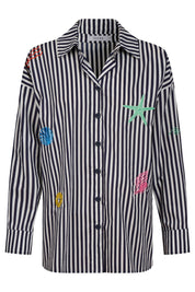 Mykonos Embroidered Stripe Shirt - Navy