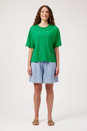 Elba Heart Embellished Tshirt - Green