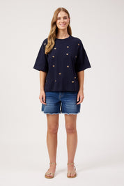 Elba Heart Embellished Tshirt - Navy