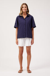 Larissa Broderie Shirt - Navy