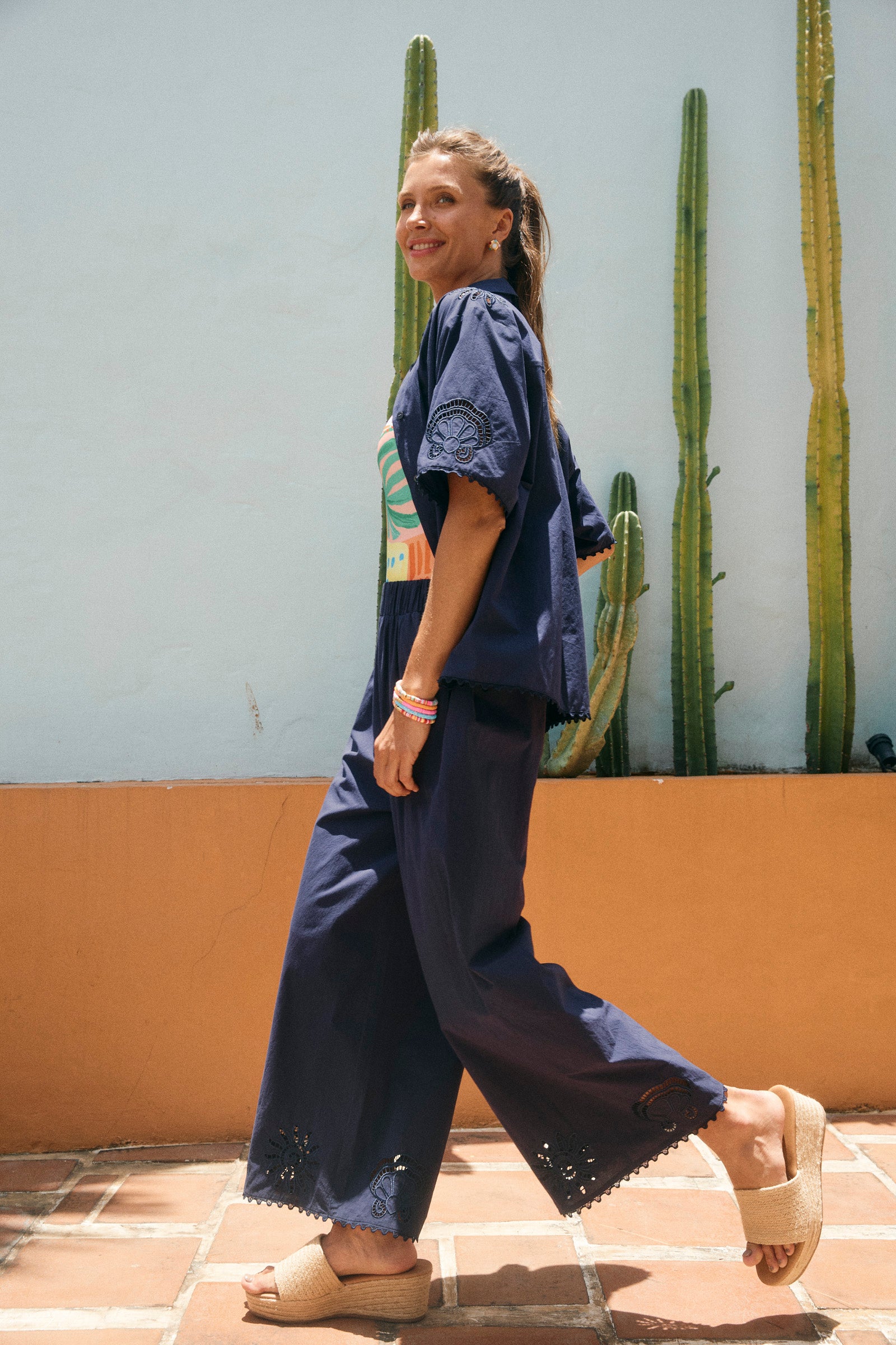 Larissa Broderie Pant - Navy