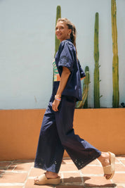 Larissa Broderie Pant - Navy