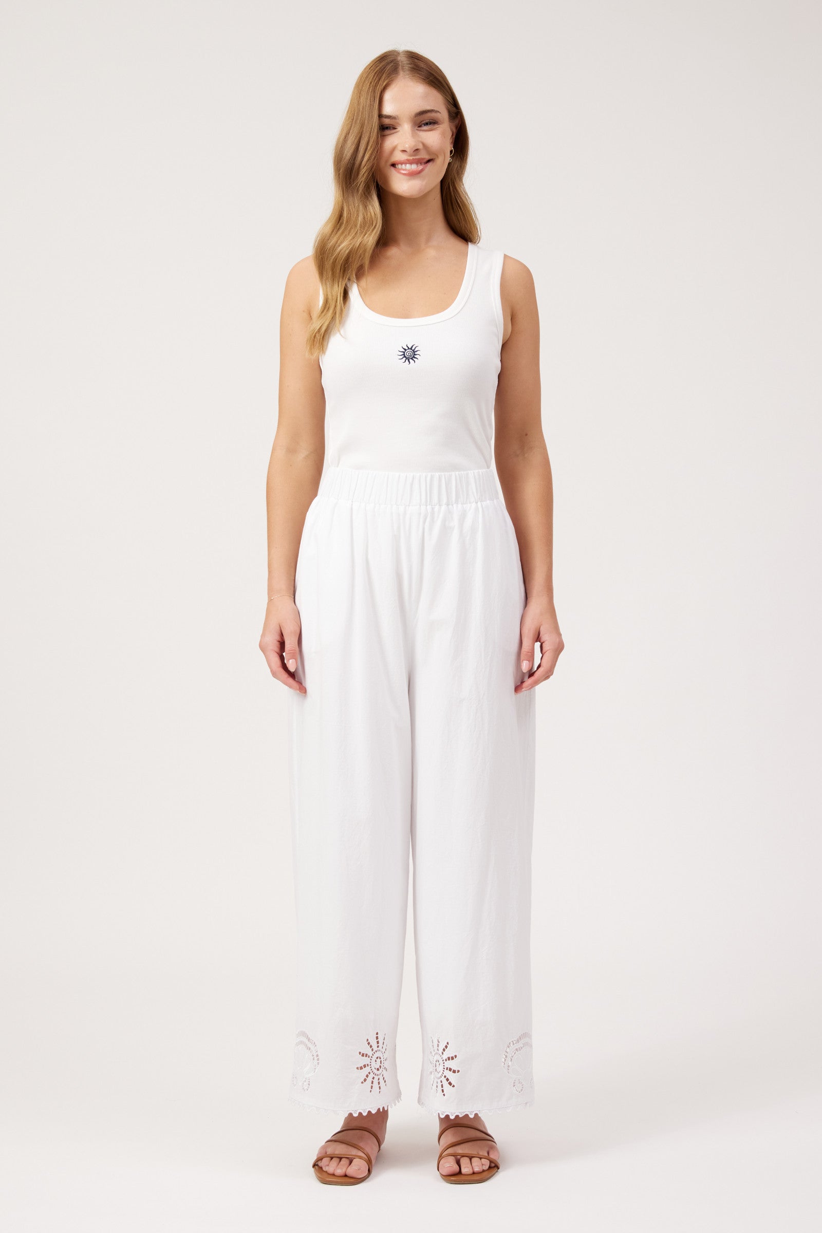 Larissa Broderie Pant - White