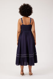 Positano Contrast Midi Dress - Navy